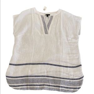 Size M gorgeous Talbots 100% linen sleeveless white & blue top / blouse, NWT